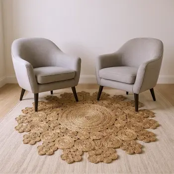 6' Natural Jute Abstract Geometric Hand Braided Round Rug