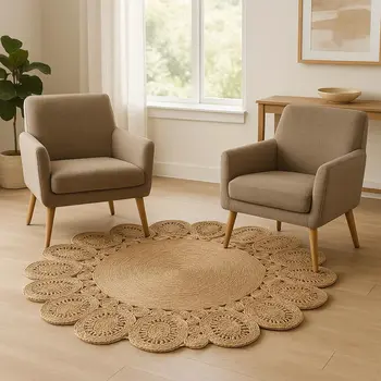 6' Natural Jute Hand Braided Round Rug