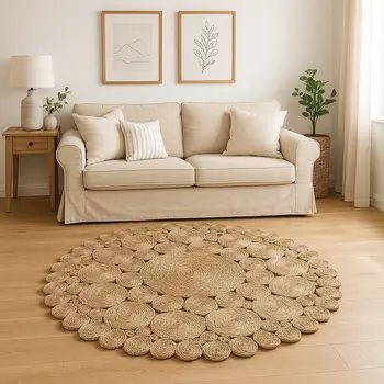 5' X 5' Natural Jute Hand Braided Area Rug