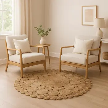 6' Natural Jute Hand Braided Round Rug