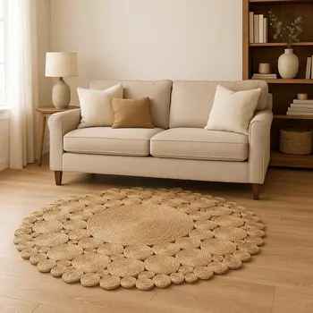 8' Natural Jute Hand Braided Round Rug