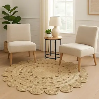 6' Natural Jute Hand Braided Round Rug