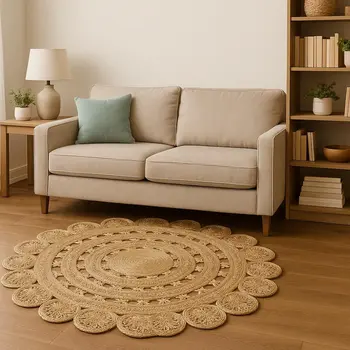 8' Natural Jute Hand Braided Round Rug