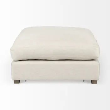 39" Beige Fabric and Brown Cocktail Ottoman