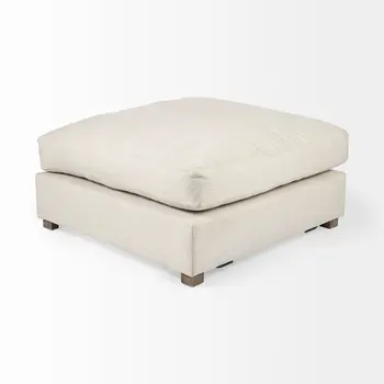 39" Beige Fabric and Brown Cocktail Ottoman