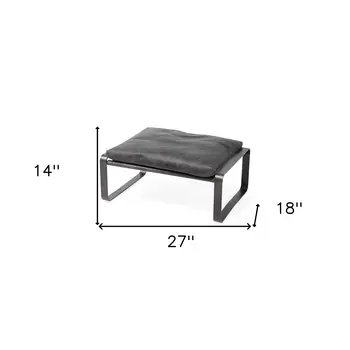 27" Black Genuine Leather Ottoman