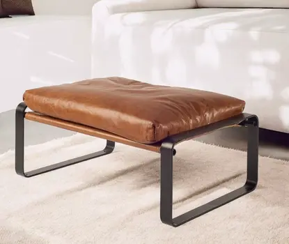 19" Brown Genuine Leather Ottoman
