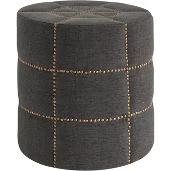 20" Gray Fabric Tufted Round Footstool