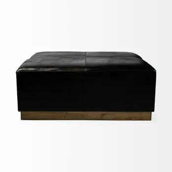 36" Black Faux Leather and Brown Footstool