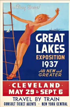 24" X 36" Great Lakes 1937 Vintage Travel Poster Wall Art