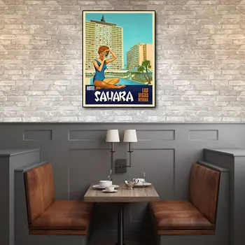 20" X 28" Hotel Sahara C1960S Las Vegas Vintage Travel Poster Wall Art