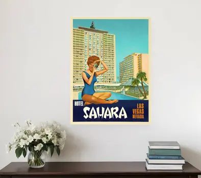 20" X 28" Hotel Sahara C1960S Las Vegas Vintage Travel Poster Wall Art