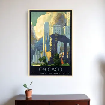 Vintage 1929 Chicago Michigan Ave Travel Unframed Print Wall Art