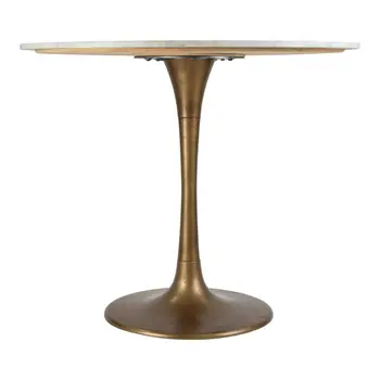36" Modern White Marble and Burnished Gold Pedestal Bistro Table