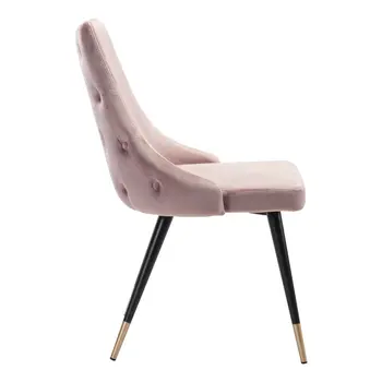 Set of Two Tufted Pink And Black Upholstered Velvet Windsor Back Dining Side Chairs