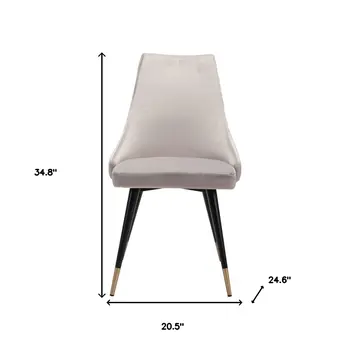 Set of Two Tufted Gray And Black Upholstered Velvet Windsor Back Dining Side Chairs