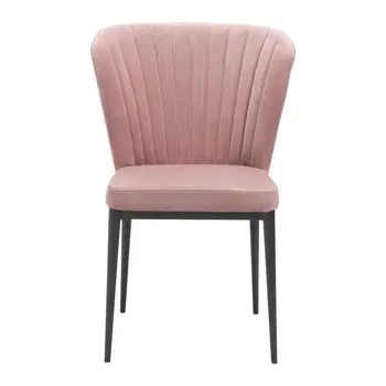 Set of Two Tufted Pink and Black Upholstered Velvet Wing Back Dining Side Chairs