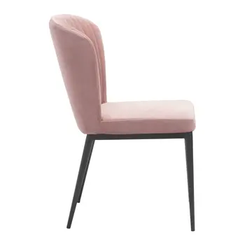 Set of Two Tufted Pink and Black Upholstered Velvet Wing Back Dining Side Chairs