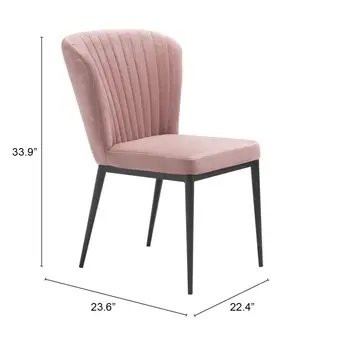 Set of Two Tufted Pink and Black Upholstered Velvet Wing Back Dining Side Chairs