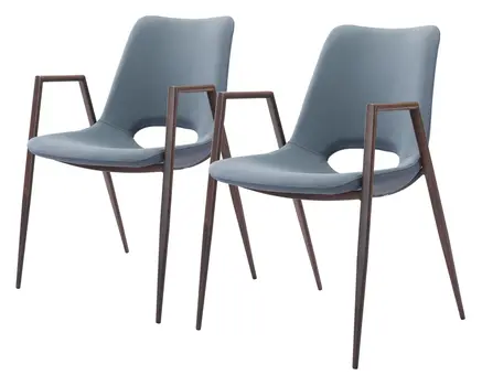 Set of Two Gray And Brown Upholstered Faux Leather Open Back Dining Arm Chairs