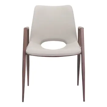 Set of Two Beige and Brown Upholstered Faux Leather Dining Arm Chairs