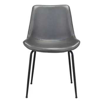 Set of Two Gray And Black Upholstered Faux Leather Dining Side Chairs