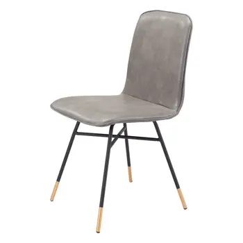 Set of Two Gray And Black Upholstered Faux Leather Dining Side Chairs