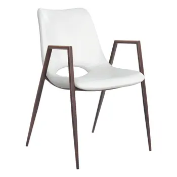 Set of Two White and Brown Upholstered Faux Leather Open Back Dining Arm Chairs