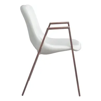 Set of Two White and Brown Upholstered Faux Leather Open Back Dining Arm Chairs