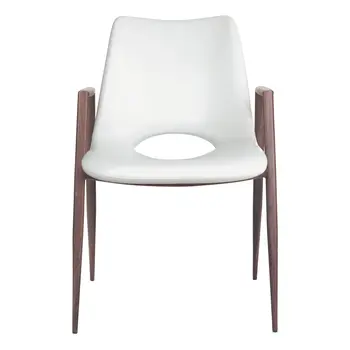 Set of Two White and Brown Upholstered Faux Leather Open Back Dining Arm Chairs