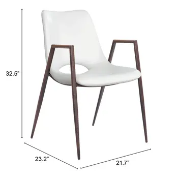Set of Two White and Brown Upholstered Faux Leather Open Back Dining Arm Chairs