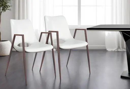 Set of Two White and Brown Upholstered Faux Leather Open Back Dining Arm Chairs