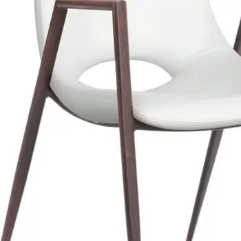 Set of Two White and Brown Upholstered Faux Leather Open Back Dining Arm Chairs