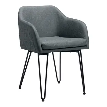 Set of Two Gray and Black Upholstered Faux Leather Dining Arm Chairs