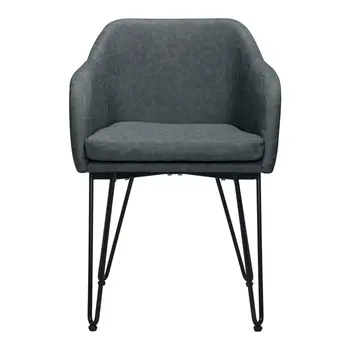 Set of Two Gray and Black Upholstered Faux Leather Dining Arm Chairs