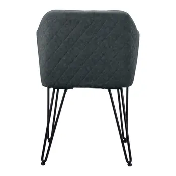 Set of Two Gray and Black Upholstered Faux Leather Dining Arm Chairs