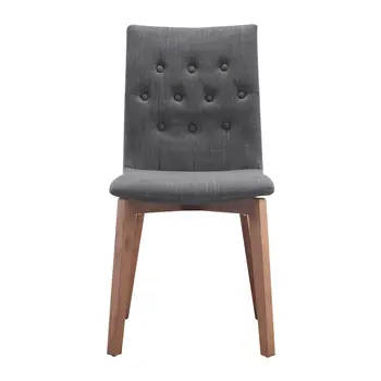 Set of Two Tufted Gray And Brown Upholstered Fabric Dining Side Chairs