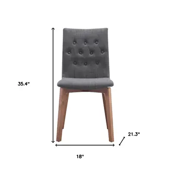 Set of Two Tufted Gray And Brown Upholstered Fabric Dining Side Chairs