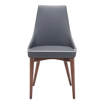 Set of Two Gray And Brown Upholstered Faux Leather Windsor Back Dining Side Chairs