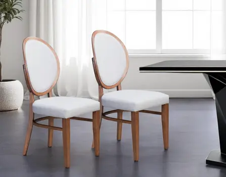 Set of Two Gray And Brown Upholstered Fabric King Louis Back Dining Side Chairs