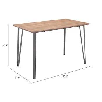 55" Brown And Gray Wood And Steel Dining Table