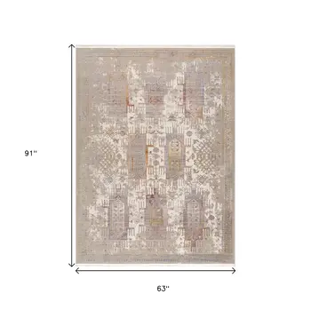 5' X 7' Beige and Ivory Medallion Non Skid Area Rug