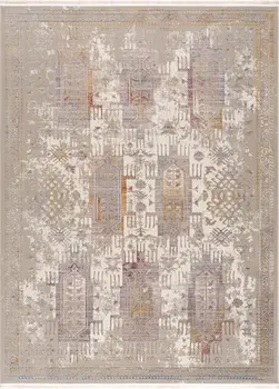 5' X 7' Beige and Ivory Medallion Non Skid Area Rug