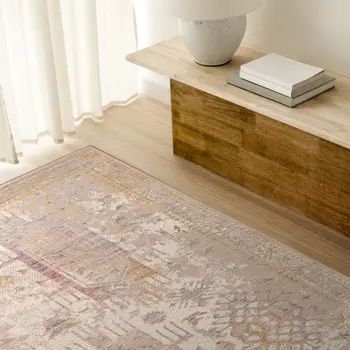 8' X 11' Beige and Ivory Medallion Non Skid Area Rug