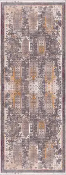 10' Gray And Ivory Oriental Runner Rug