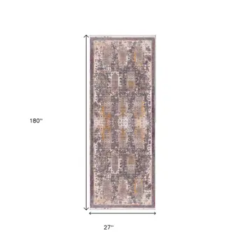 15' Gray And Ivory Oriental Runner Rug