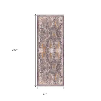 20' Gray And Ivory Oriental Runner Rug
