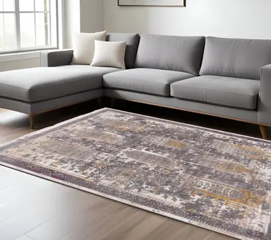 5' X 8' Gray and Ivory Oriental Power Loom Area Rug