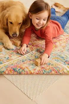 4' x 6' Ivory Striped Weave Non Slip Rug Pad