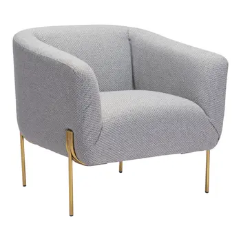 31" Gray And Gold Fabric And Upholstered Arm Chair